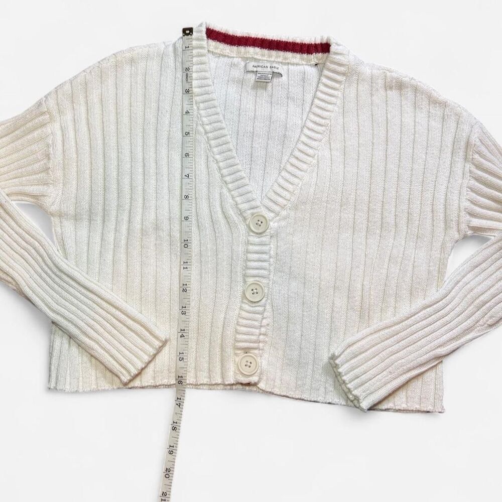 American Eagle White Cropped Ribbed Knit Cardigan; Size XS - Picture 6 of 6
